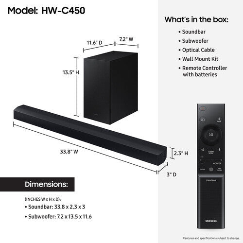 Samsung B-series 300W 2.1 Channel DTS Virtual:X Soundbar HW-C450/ZA