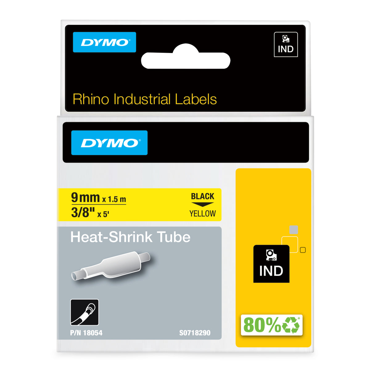 DYMO Rhino Industrial Heat-Shrink Cable Label Tubes | 9 mm x 1.5 m | Black on Yellow | for Rhino Label Makers - 18054