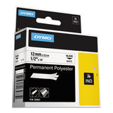 Rhino Permanent Poly Industrial Label Tape, 0.5" x 18 ft, White/Black Print - 18483