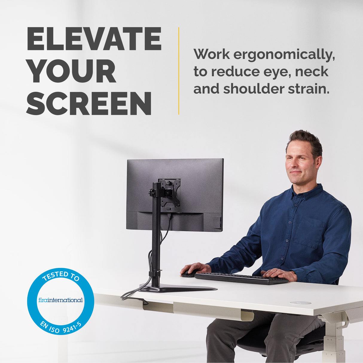 Fellowes Seasa Single Monitor Arm - Freestanding Monitor Mount for 8KG 32 inch Screens - Ergonomic Adjustable Monitor Arm - Tilt 45° Pan 120° Rotation 360°, VESA 75 x 75/100 x 100 - Black - 8049601