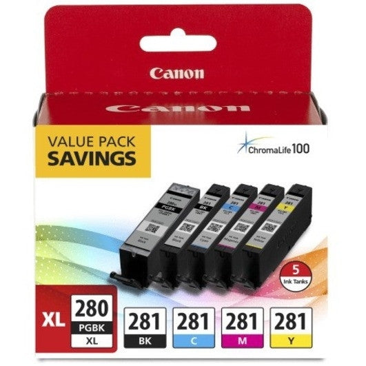 Canon PGI-280 XL / CLI-281 Original Ink Cartridge - Value Pack - Black, Cyan, Magenta, Yellow, Pigment Black - Inkjet - 5 / Pack 2021C007