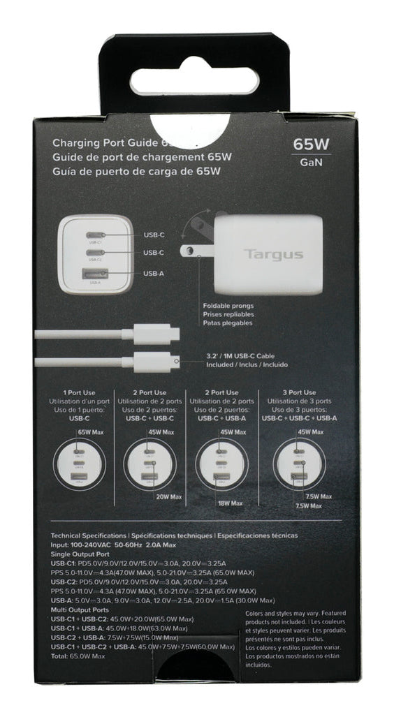 Targus 65W Multi-Port GaN Wall Charger - APA11606TT