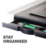 Fellowes Computer Monitor Stand with 5 Height Adjustments - Office Suites Monitor Riser with Storage Tray - Ergonomic Adjustable Monitor Stand for Computers - Max Weight 36KG/Max Size 28" - Graphite - 8031101