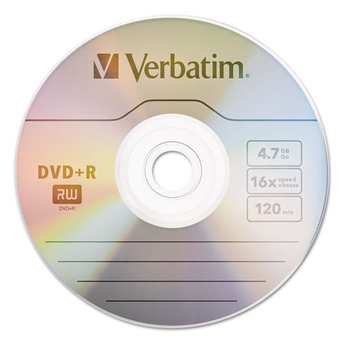 VERBATIM DVD+R Recordable Disc, 4.7 GB, 16x, Spindle, Silver, 100/Pack - 95098