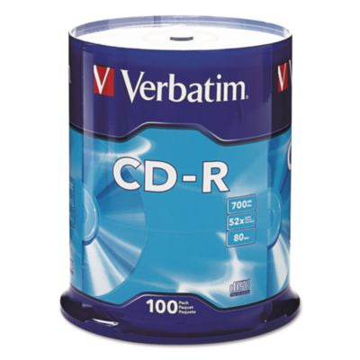 CD-R Recordable Disc, 700 MB/80 min, 52x, Spindle, Silver, 100/Pack - 94554
