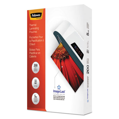 FELLOWES ImageLast Laminating Pouches with UV Protection, 5 mil, 9" x 11.5", Clear, 200/Pack - 5245301