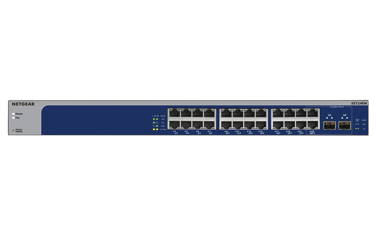 NETGEAR XS724EM Managed L2 10G Ethernet (100/1000/10000) 1U Grey, Blue - XS724EM-200NAS