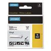 Rhino Permanent Vinyl Industrial Label Tape, 0.37" x 18 ft, White/Black Print - 18443