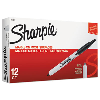 Retractable Permanent Marker, Fine Bullet Tip, Black - 32701