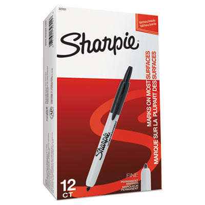 Retractable Permanent Marker, Fine Bullet Tip, Black - 32701