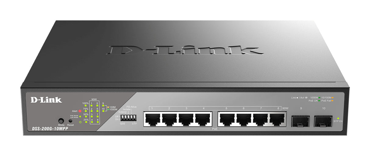 D-Link DSS-200G-10MPP network switch Managed L2 Gigabit Ethernet (10/100/1000) Power over Ethernet (PoE) 1U Black, Grey - DSS-200G-10MPP D-LINK