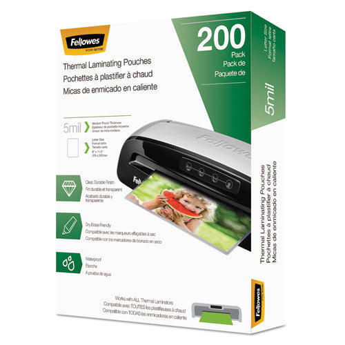 FELLOWES Laminating Pouches, 5 mil, 9" x 11.5", Gloss Clear, 200/Pack - 5743601