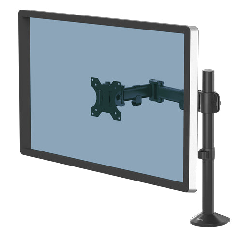 Fellowes Reflex Monitor Arm - Monitor Mount for 8KG 32 Inch Screens - Adjustable Monitor Desk Mount - Tilt 45° Pan 180° Rotation 360°, VESA 75 x 75/100 x 100 - Black - 8502501