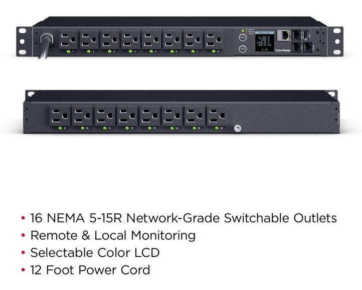 CyberPower PDU41021 power distribution unit (PDU) 16 AC outlet(s) 1U Black - PDU41021