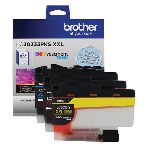 BROTHER  INKvestment Super High-Yield Ink, 1,500 Page-Yield, Cyan/Magenta/Yellow - LC30333PKS
