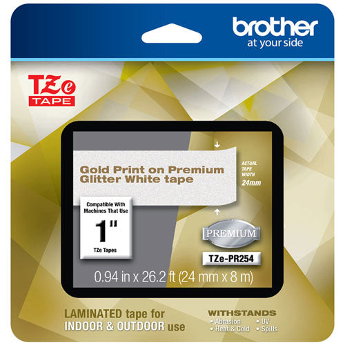 BROTHER TZe Premium Laminated Tape, 0.94" x 26.2 ft, Gold on White - TZEPR254