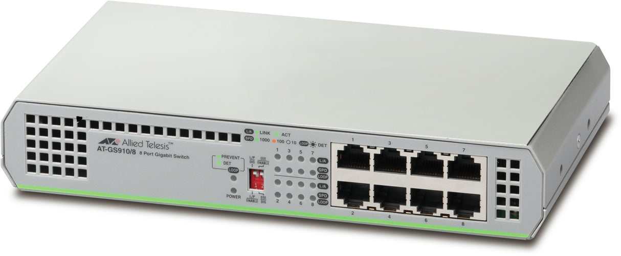 Allied Telesis GS910/8 Unmanaged Gigabit Ethernet (10/100/1000) Grey - AT-GS910/8-10