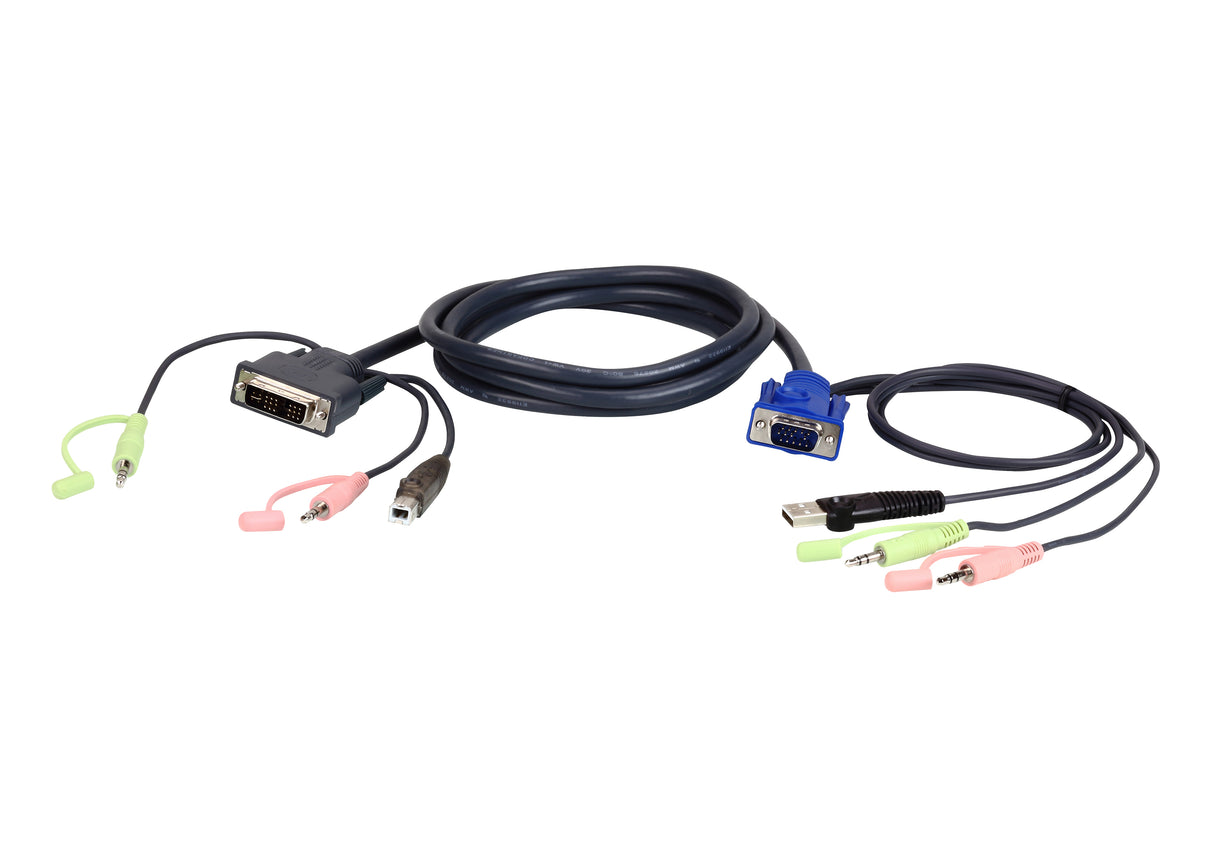 ATEN 2L-7DX2U video cable adapter 1.8 m VGA (D-Sub) + 3.5mm + USB Type-A DVI-I + 3.5mm + USB Type-B Black, Green, Pink - 2L7DX2U