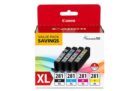 Canon (CLI-281XL) 4 Ink Pack (Includes 1 Each of OEM# 2037C001, 2034C001, 2035C001, 2036C001) - 2037C005 CANON