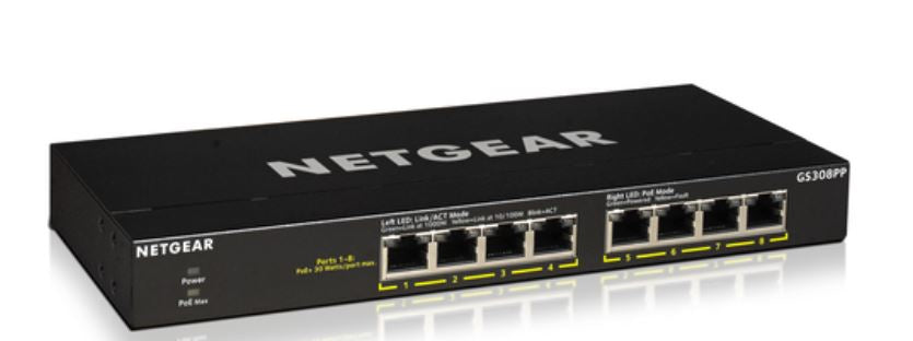 NETGEAR GS308PP Unmanaged Gigabit Ethernet (10/100/1000) Power over Ethernet (PoE) Black - GS308PP-100NAS
