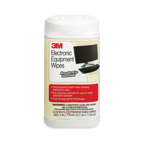 3M 3M Electronic Equipment Cleaning Wipes, 1-Ply, 5.5 x 6.75, Unscented, White, 80/Canister - CL610
