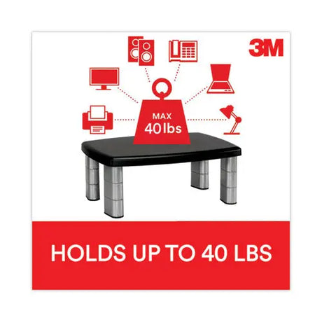 3M 3M Extra-Wide Adjustable Monitor Stand, 20" x 12" x 1" to 5.78", Silver/Black, Supports 40 lbs - MS90B