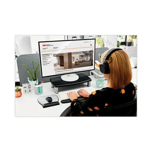 3M 3M Extra-Wide Adjustable Monitor Stand, 20" x 12" x 1" to 5.78", Silver/Black, Supports 40 lbs - MS90B