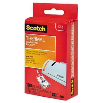 3M Business Machine Supplies Laminating Pouches, 5 mil, 2.25" x 4.25", Gloss Clear, 100/Pack - TP5852-100