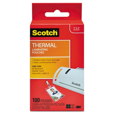 3M Business Machine Supplies Laminating Pouches, 5 mil, 2.25" x 4.25", Gloss Clear, 100/Pack - TP5852-100