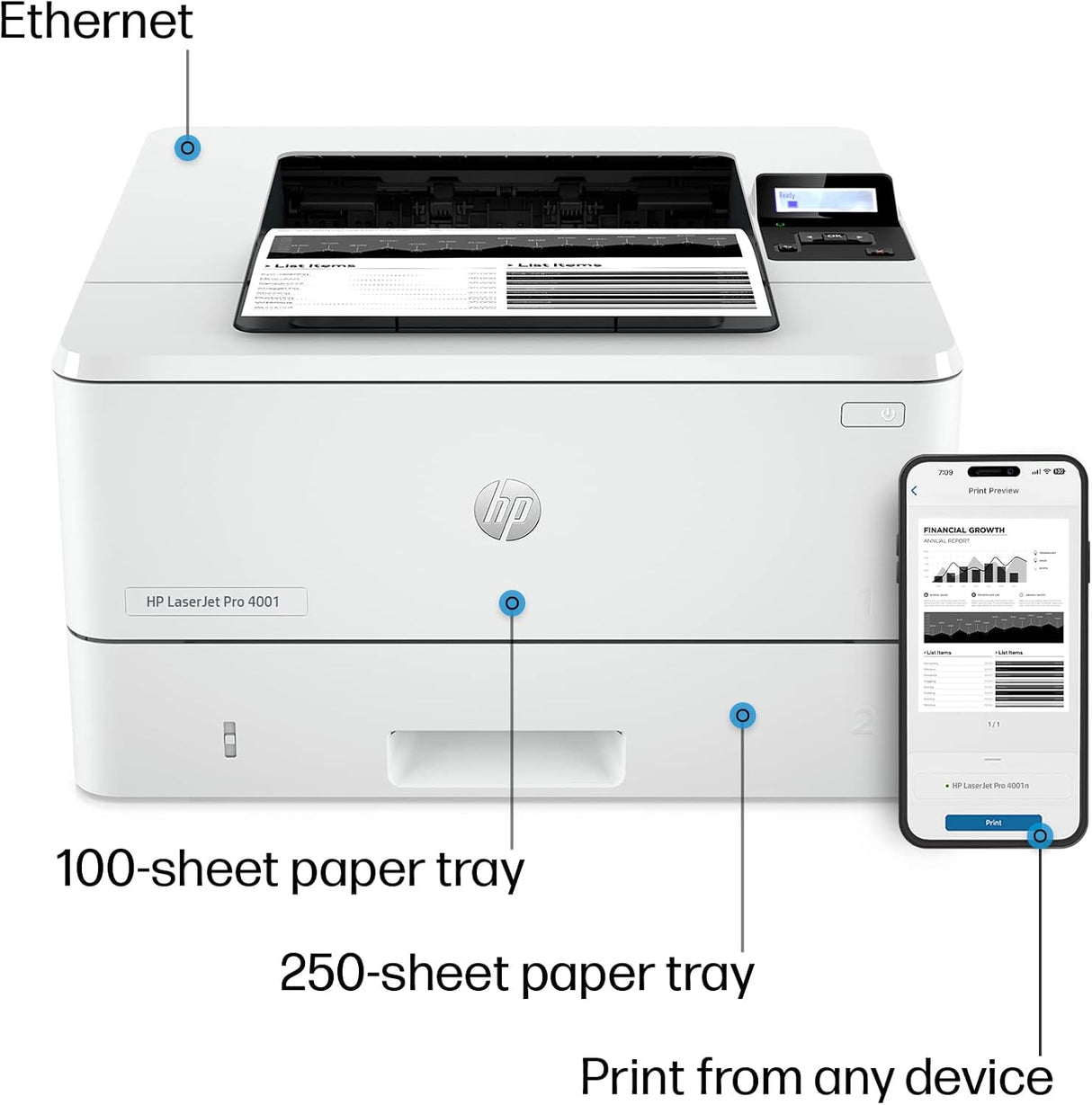 HP LaserJet Pro 4001n Printer, Black and white, Printer for Small medium business, Print, Print from phone or tablet; Two-sided printing 2Z599FR#BGJ