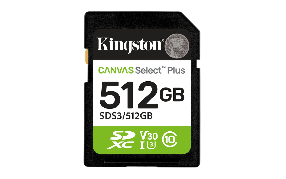 Kingston Technology 512GB SDXC Canvas Select Plus Gen3 150MB/s C10 UHS-I U3 V30 - SDS3/512GB