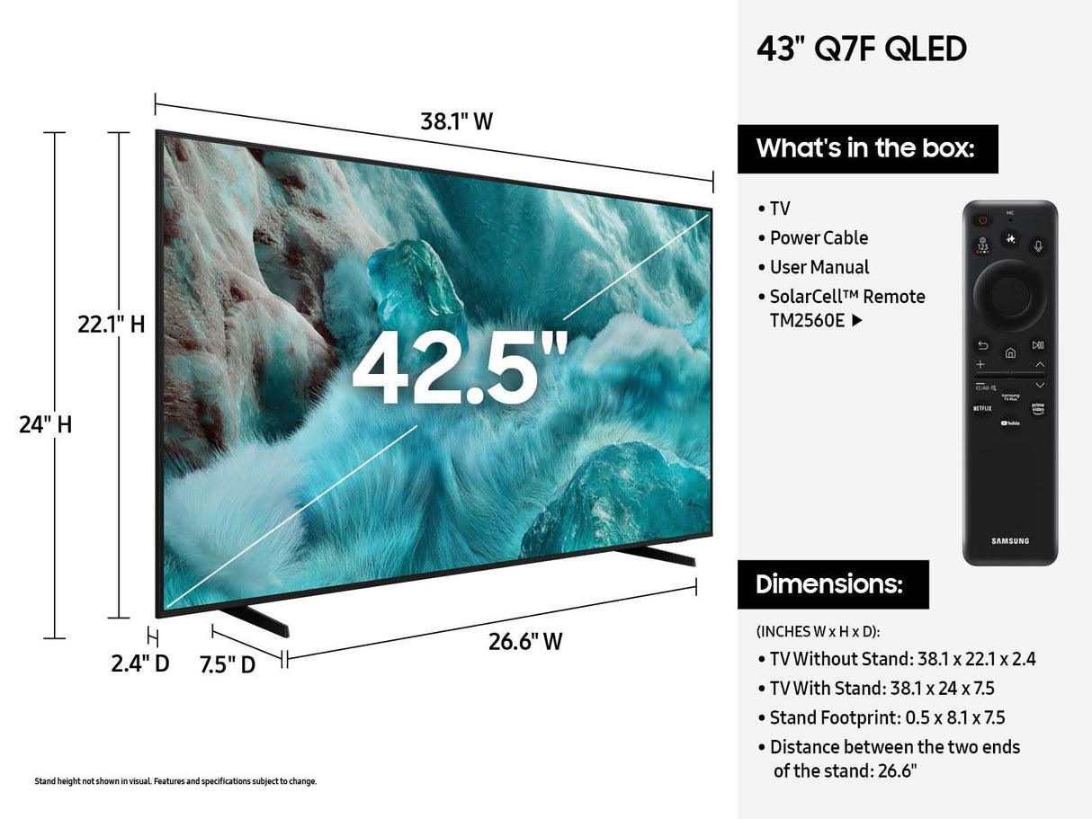Samsung Q7F QN43Q7FAAF 109.2 cm (43") 4K Ultra HD Smart TV Wi-Fi Black - QN43Q7FAAFXZA SAMSUNG