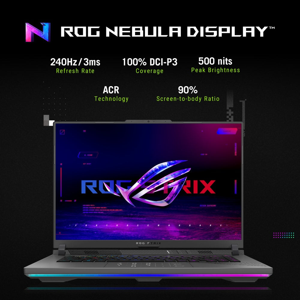 ASUS ROG Strix G16 Laptops AMD Ryzen™ 9 9955HX3D Laptop 40.6 cm (16") WQXGA 16 GB DDR5-SDRAM 1 TB SSD NVIDIA GeForce RTX 5070 Ti Wi-Fi 6E (802.11ax) Windows 11 Home Grey - G614FR-DS96 ASUS