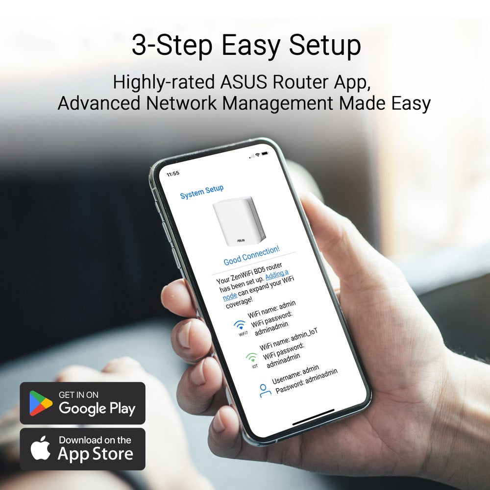 ASUS ZenWiFi BD5 Dual-band (2.4 GHz / 5 GHz) Wi-Fi 7 (802.11be) White 2 Internal - BD5W-1-PK