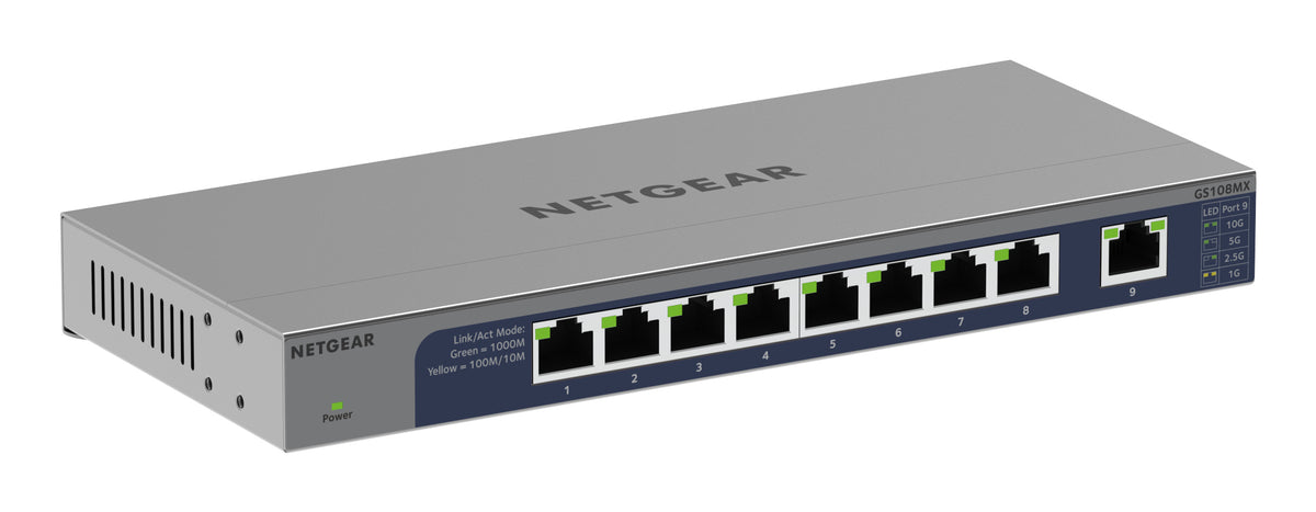 NETGEAR GS108MX-100EUS Unmanaged L2 Gigabit Ethernet (10/100/1000) Desktop/Wall-Mounting - GS108MX-100NAS