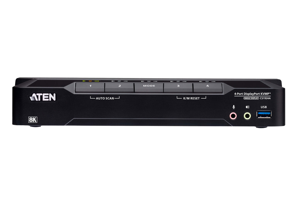 ATEN 4-Port USB 3.0 8K DisplayPort KVMP™ Switch (Cables included) - CS1924A