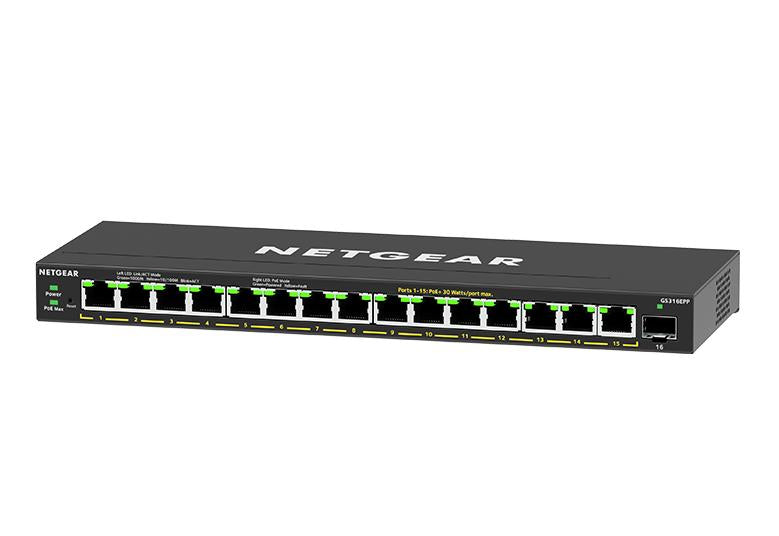 NETGEAR GS316EPP Managed Gigabit Ethernet (10/100/1000) Power over Ethernet (PoE) Black - GS316EPP-100NAS