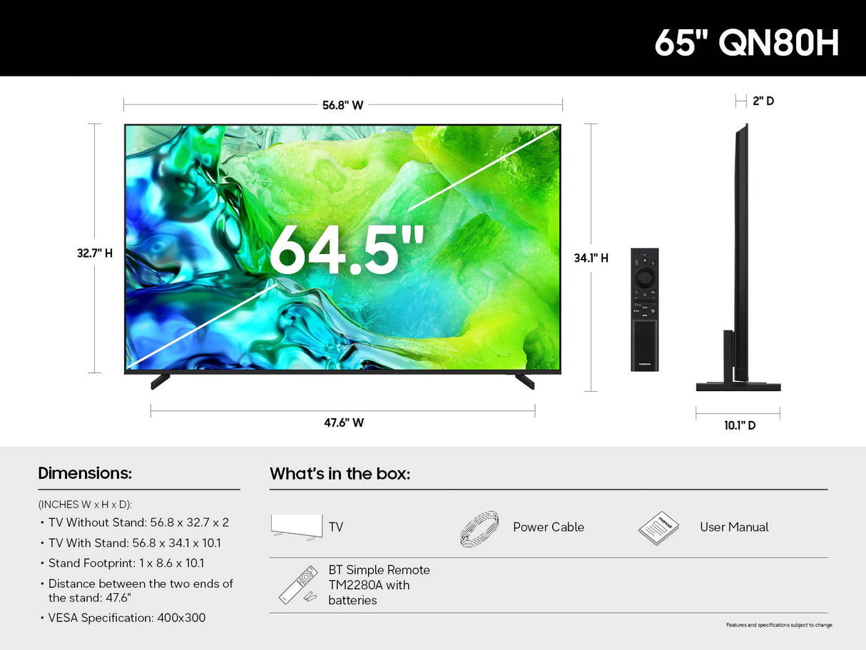 Samsung QN65QN80HAFXZA TV 165.1 cm (65") 4K Ultra HD Smart TV Wi-Fi Black - QN65QN80HAFXZA
