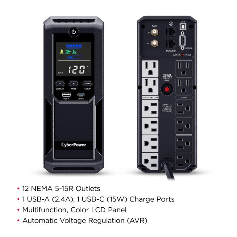 CyberPower LCD Intelligent uninterruptible power supply (UPS) Line-Interactive 1.35 kVA 815 W 12 AC outlet(s) - CP1350AVRLCD3 CYBERPOWER