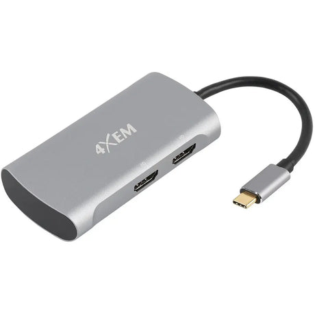 4XEM 4XEM 2-Port USB-C to HDMI Multi-Monitor Hub - 1 Pack - 1 x USB Type C - Male - 2 x HDMI 2.0 Digital Audio/Video - Female - 3840 x 2160 Supported - Gray