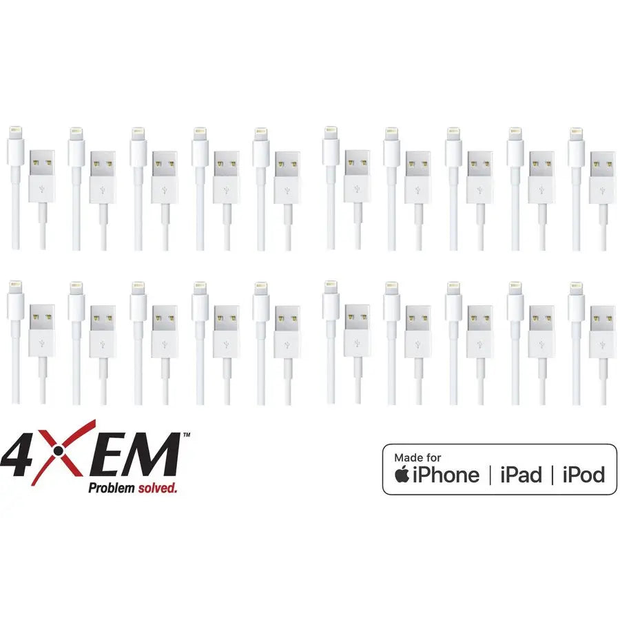 4XEM 4XEM 20 Pack 3ft 1m Lightning Cable Compatible with Apple iPhone/iPad/iPod - 3.28 ft Lightning/USB Data Transfer Cable for iPhone, iPad, iPod, Computer, Power Adapter, Wall Outlet, iPod nano, iPad min...  - 4XLIGHTNING20PK