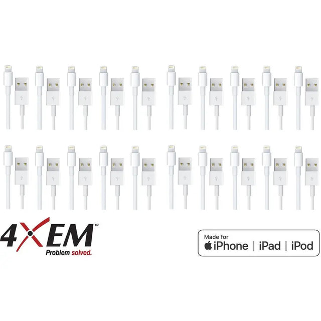 4XEM 4XEM 20 Pack 3ft 1m Lightning Cable Compatible with Apple iPhone/iPad/iPod - 3.28 ft Lightning/USB Data Transfer Cable for iPhone, iPad, iPod, Computer, Power Adapter, Wall Outlet, iPod nano, iPad min...  - 4XLIGHTNING20PK