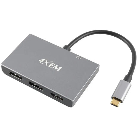 4XEM 4XEM 3-Port USB-C to DisplayPort and HDMI Multi-Monitor Hub - 1 Pack - 1 x USB Type C - Male - 2 x DisplayPort 1.4a Digital Audio/Video - Female, 1 x HDMI 1.4 Digital Audio/Video - Female, 1 x Powered USB Type C - Female - 7680 x 4320 Supported - Gray