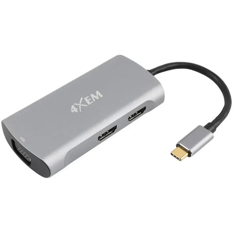 4XEM 4XEM 3-Port USB-C to HDMI and VGA Multi-Monitor Hub - 1 Pack - 1 x USB Type C - Male - 2 x HDMI 2.0 Digital Audio/Video - Female, 1 x HD-15 VGA - Female - 3840 x 2160 Supported - Gray