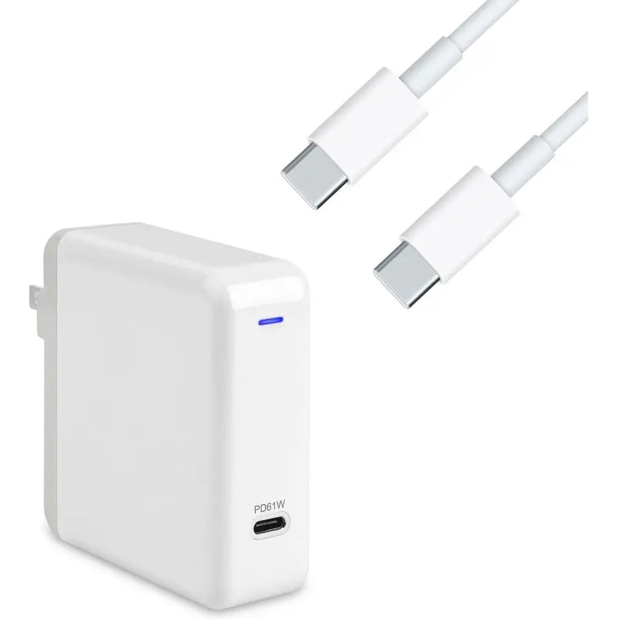 4XEM 4XEM Charging Kit Compatible for MacBook Pro - White 61W USB-C Wall-mounted charger 6FT/2M USB-C to USB-C Cable M/M USB 3.1 Gen 2 10Gbps - 4XMBOOKPROKIT61