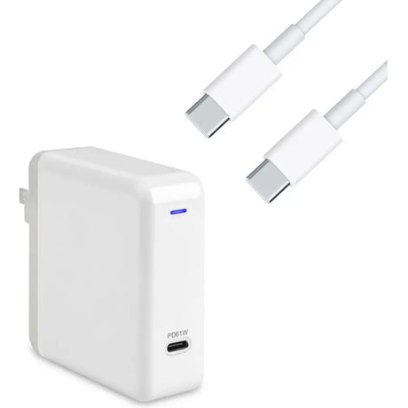 4XEM 4XEM Charging Kit Compatible for MacBook Pro - White 61W USB-C Wall-mounted charger 6FT/2M USB-C to USB-C Cable M/M USB 3.1 Gen 2 10Gbps - 4XMBOOKPROKIT61