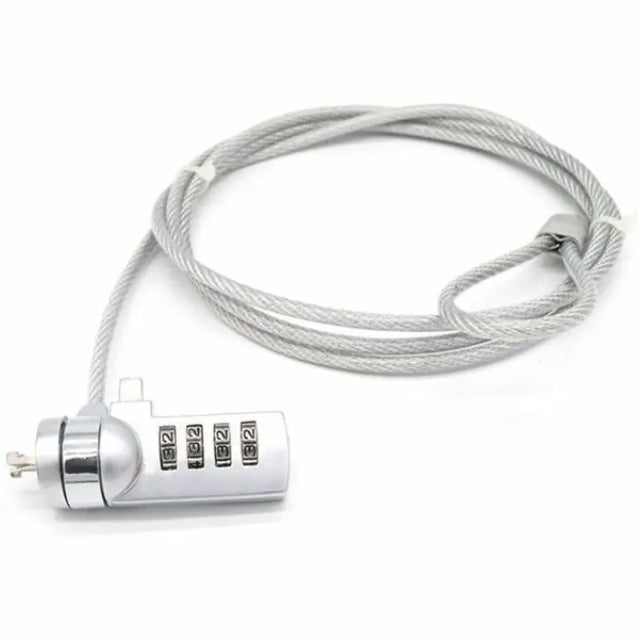4XEM 4XEM Laptop Combination Lock- 6FT - Resettable - 4-digit - Silver - Vinyl Coated Steel, Steel - 6 ft - For Notebook - 4XLAPLOCK6