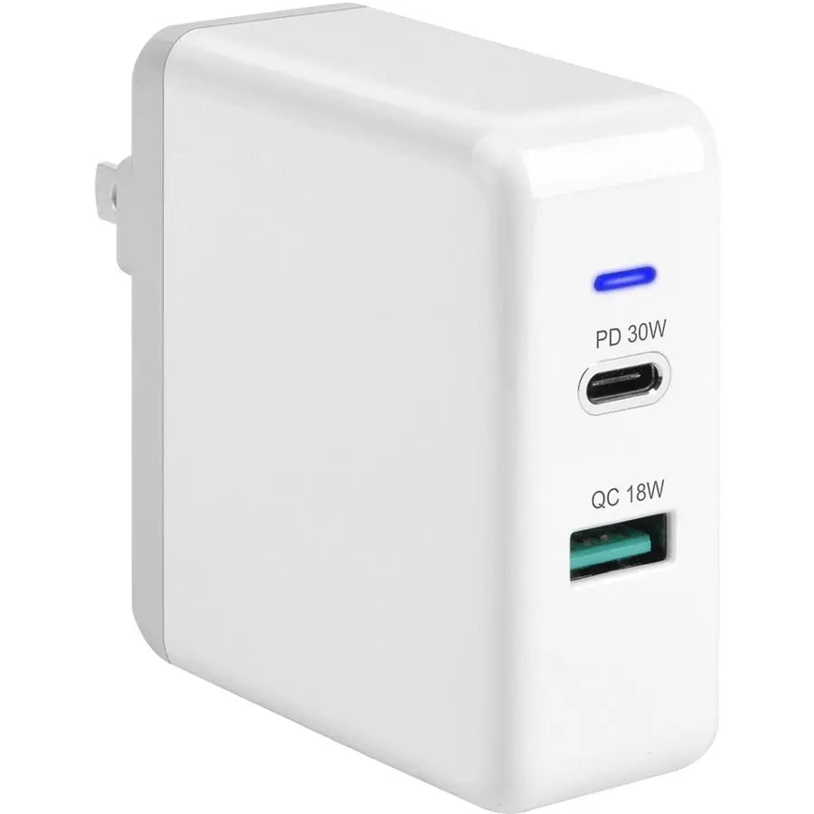4XEM 4XEM USB-C USB-A 48W Dual Wall Charger - 1 Pack - 48 W - 120 V AC, 230 V AC Input - 5 V DC/3 A Output - 4XUSBCAPWR48W