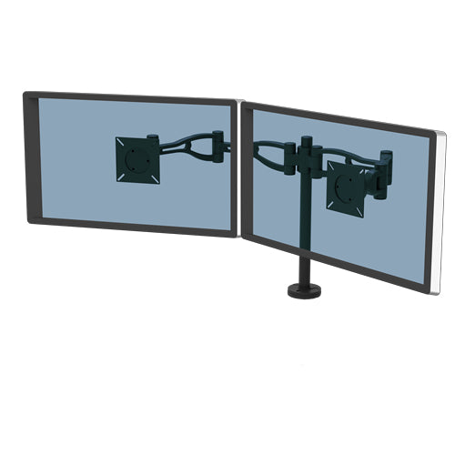 Fellowes Vista Dual Monitor Arm - Monitor Mount for 10KG 26 inch Screens - Ergonomic Adjustable Monitor Arm Desk Mount - Pan 180° Rotation 360°, VESA 75 x 75/100 x 100 - Black - 8041701