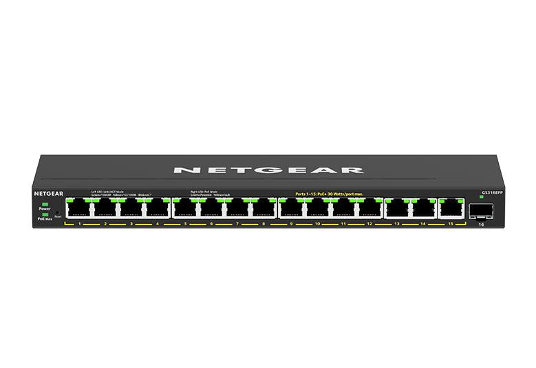 NETGEAR GS316EPP Managed Gigabit Ethernet (10/100/1000) Power over Ethernet (PoE) Black - GS316EPP-100NAS